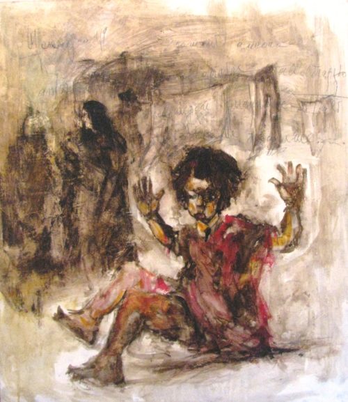 Dipinto di Massimo Marangio " Ho paura" cm58x66,5 olio e bitume su tavola