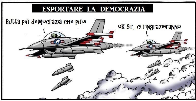 Vignetta esportazione della democrazia con le armi